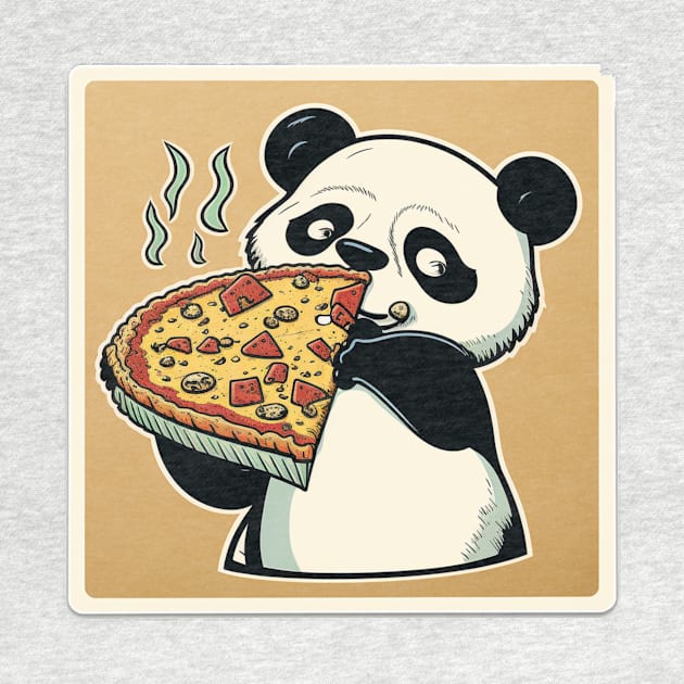 Cute Lovely Panda Cartoon Eats Pizza Funny by kiddo200